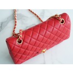 𝐂𝐇𝐀𝐍𝐄𝐋 Classic Flap Italy 🇮🇹 "𝗚𝗥" original lambskin 🐑 classic flap bag gold buckle medium big red