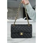 𝐂𝐇𝐀𝐍𝐄𝐋 Classic Flap France 🇫🇷 𝐇𝐚𝐚𝐬Original Lychee Ball Pattern 🐂 Classic Flap Bag Gold Buckle Small Black 🖤