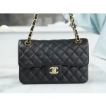 𝐂𝐇𝐀𝐍𝐄𝐋 Classic Flap France 🇫🇷 𝐇𝐚𝐚𝐬Original Lychee Ball Pattern 🐂 Classic Flap Bag Gold Buckle Small Black 🖤