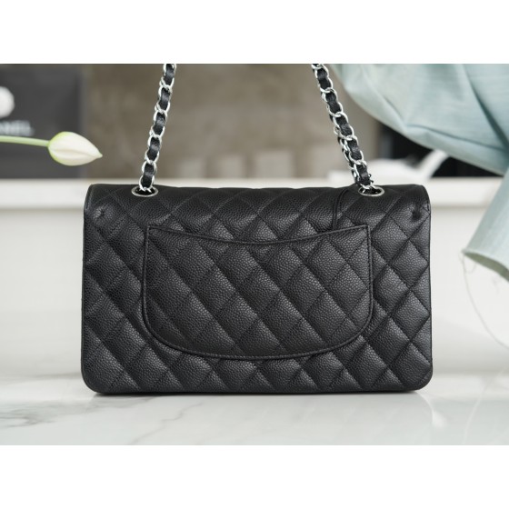 𝐂𝐇𝐀𝐍𝐄𝐋 Classic Flap France 🇫🇷 𝐇𝐚𝐚𝐬 Original Caviar 🐂 Original Lychee Pattern 🐂 Medium Silver Buckle 🖤Black