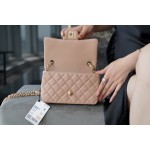 𝐂𝐇𝐀𝐍𝐄𝐋 Classic Flap Italy 🇮🇹 "𝗚𝗥" Original Lambskin 🐑 Classic Mouth Flap Bag Large 𝒎𝒊𝒏𝒊🔆 New Color Milk Tea Apricot 🧸ྀི ɞ