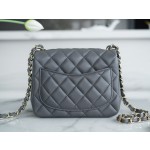 𝐂𝐇𝐀𝐍𝐄𝐋 Classic Flap Italy 🇮🇹 "𝗚𝗥" Original Lambskin 🐑 Classic Mouth Flap Bag Square Fat 🔆 Dark Grey