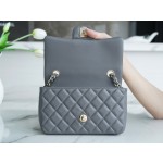 𝐂𝐇𝐀𝐍𝐄𝐋 Classic Flap Italy 🇮🇹 "𝗚𝗥" Original Lambskin 🐑 Classic Mouth Flap Bag Large 𝒎𝒊𝒏𝒊🔆 Dark Grey