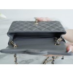 𝐂𝐇𝐀𝐍𝐄𝐋 Classic Flap Italy 🇮🇹 "𝗚𝗥" Original Lambskin 🐑 Classic Mouth Flap Bag Large 𝒎𝒊𝒏𝒊🔆 Dark Grey