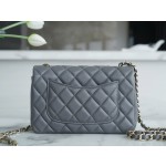 𝐂𝐇𝐀𝐍𝐄𝐋 Classic Flap Italy 🇮🇹 "𝗚𝗥" Original Lambskin 🐑 Classic Mouth Flap Bag Large 𝒎𝒊𝒏𝒊🔆 Dark Grey