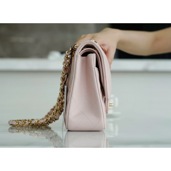 𝐂𝐇𝐀𝐍𝐄𝐋 Classic Flap France 🇫🇷 𝐇𝐇 𝐚𝐚𝐬 Original Caviar 🐂 Imported Channel Custom Calfskin Classic Flap Bag Cherry Blossom Pink 🌸