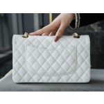 𝐂𝐇𝐀𝐍𝐄𝐋 Classic Flap France 🇫🇷 𝐇𝐚𝐚𝐬 Original Caviar🐂 Custom Calfskin Classic Mouth Flap Bag Medium Gold Buckle White