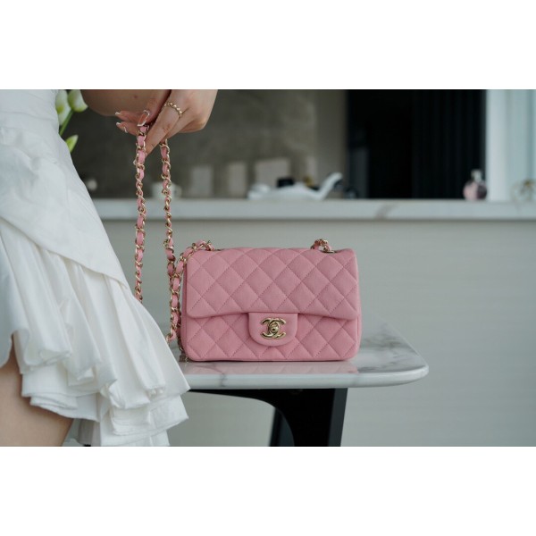 𝐂𝐇𝐀𝐍𝐄𝐋 Classic Flap Italy 🇮🇹 𝑰𝒏𝒄𝒂𝒔Original Washed Fetal Cow🐂 Washed Fetal Cow Big 𝒎𝒊𝒏𝒊 🌸Pink