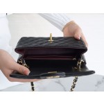 𝐂𝐇𝐀𝐍𝐄𝐋 Classic Flap France 𝐇𝐚𝐚𝐬Original Lychee Pattern🐂 Classic Flap Bag Big 𝒎𝒊𝒏𝒊🔆Black Gold🖤