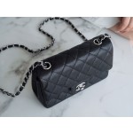 𝐂𝐇𝐀𝐍𝐄𝐋 Classic Flap France 𝐇𝐚𝐚𝐬Original Lychee Pattern🐂 Classic Flap Bag Big 𝒎𝒊𝒏𝒊🔆Black Silver🖤