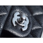 𝐂𝐇𝐀𝐍𝐄𝐋 Classic Flap France 𝐇𝐚𝐚𝐬Original Lychee Pattern🐂 Classic Flap Bag Big 𝒎𝒊𝒏𝒊🔆Black Silver🖤