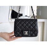 𝐂𝐇𝐀𝐍𝐄𝐋 Classic Flap France 𝐇𝐚𝐚𝐬Original Lychee Pattern🐂 Classic Flap Bag Fang Fatty🔆Black Silver🖤