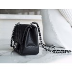 𝐂𝐇𝐀𝐍𝐄𝐋 Classic Flap France 𝐇𝐚𝐚𝐬Original Lychee Pattern🐂 Classic Flap Bag Fang Fatty🔆Black Silver🖤