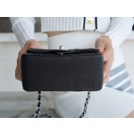 𝐂𝐇𝐀𝐍𝐄𝐋 Classic Flap France 𝐇𝐚𝐚𝐬Original Lychee Pattern🐂 Classic Flap Bag Fang Fatty🔆Black Silver🖤