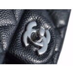 𝐂𝐇𝐀𝐍𝐄𝐋 Classic Flap France 𝐇𝐚𝐚𝐬Original Lychee Pattern🐂 Classic Flap Bag Fang Fatty🔆Black Silver🖤