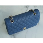 𝐂𝐇𝐀𝐍𝐄𝐋 Classic Flap France 🇫🇷 𝐇𝐇 𝐚𝐚𝐬 Original Caviar 🐂 Washed Tire Ox Medium 🐘Blue