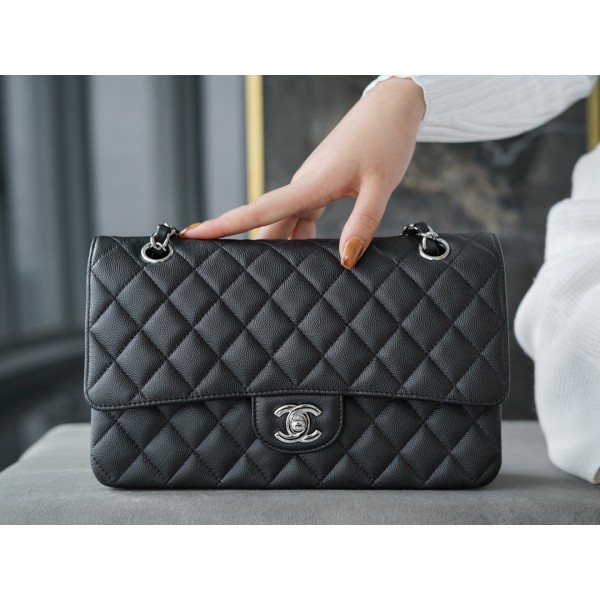 𝐂𝐇𝐀𝐍𝐄𝐋 Classic Flap France 🇫🇷 𝐇𝐚𝐚𝐬 Original Caviar🐂|Original Caviar🐂 Medium Black Silver🖤