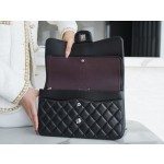 𝐂𝐇𝐀𝐍𝐄𝐋 Classic Flap Italy 🇮🇹 The 𝗚𝗥" Original Lambskin 🐑 Genuine Leather Large - Black Sheep Silver 🖤