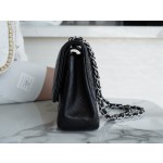 𝐂𝐇𝐀𝐍𝐄𝐋 Classic Flap Italy 🇮🇹 The 𝗚𝗥" Original Lambskin 🐑 Genuine Leather Large - Black Sheep Silver 🖤