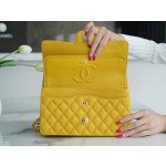 𝐂𝐇𝐀𝐍𝐄𝐋 Classic Flap washed cowhide is made from the most delicate newborn calves Washed fetal cow Medium Mango Yellow 🥭