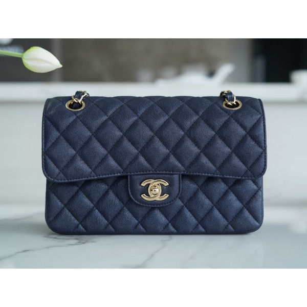 𝐂𝐇𝐀𝐍𝐄𝐋 Classic Flap washed cowhide is made from the most delicate newborn calves washed fetal cow small dark blue