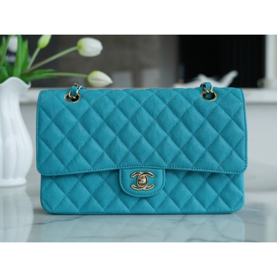 𝐂𝐇𝐀𝐍𝐄𝐋 Classic Flap washed cowhide is made from the most delicate newborn calves Washed fetal cow Medium Peacock Blue