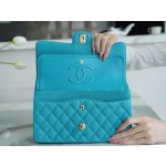 𝐂𝐇𝐀𝐍𝐄𝐋 Classic Flap washed cowhide is made from the most delicate newborn calves Washed fetal cow Medium Peacock Blue