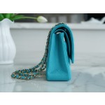 𝐂𝐇𝐀𝐍𝐄𝐋 Classic Flap washed cowhide is made from the most delicate newborn calves Washed fetal cow Medium Peacock Blue