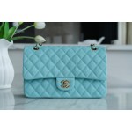 𝐂𝐇𝐀𝐍𝐄𝐋 Classic Flap washed cowhide is made from the most delicate of newborn calves Washed fetal cow Medium Tiffany Blue