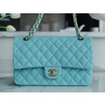 𝐂𝐇𝐀𝐍𝐄𝐋 Classic Flap washed cowhide is made from the most delicate of newborn calves Washed fetal cow Medium Tiffany Blue