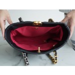 𝗖𝗛𝗔𝗡𝗘𝗟 𝟮𝟮𝗕 19 𝑩𝑨𝑮 𝑻𝒐𝒕𝒆 Italy 🇮🇹 level [box] lambskin 🐑 Genuine Leather Black Gold