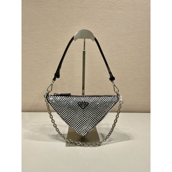 𝐏𝐑𝐀𝐃𝐀 Triangle bag with glitter diamonds 1BH190