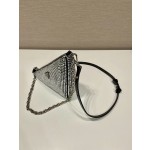 𝐏𝐑𝐀𝐃𝐀 Triangle bag with glitter diamonds 1BH190