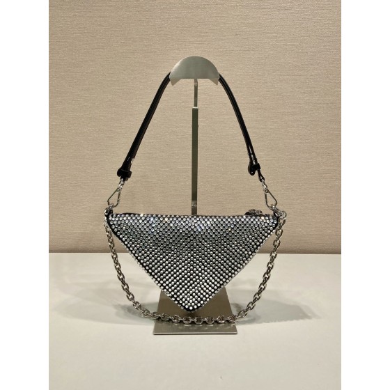 𝐏𝐑𝐀𝐃𝐀 Triangle bag with glitter diamonds 1BH190