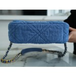 𝗖𝗛𝗔𝗡𝗘𝗟 ❶❾ 𝗕𝗔𝗚 Original Denim Series ❥ Genuine Leather ❥ Small ❥𝟮𝟮𝗣 Denim Light Blue 🌀