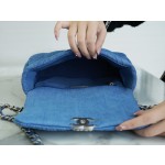 𝗖𝗛𝗔𝗡𝗘𝗟 ❶❾ 𝗕𝗔𝗚 Original Denim Series ❥ Genuine Leather ❥ Small ❥𝟮𝟮𝗣 Denim Light Blue 🌀