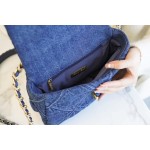 𝗖𝗛𝗔𝗡𝗘𝗟 ❶❾ 𝗕𝗔𝗚 Original Denim fabric series ❥ Genuine leather ❥ Small ❥𝟮𝟮𝗣 Denim Denim Denim Blue 🧢