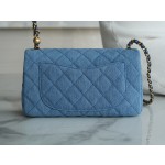 𝐂𝐇𝐀𝐍𝐄𝐋 Classic Flap Imported Original Denim Leather 🐑 Classic Mouth Flap Bag Large 𝗺𝗶𝗻𝗶 22𝐶 Denim Denim Metal Ball