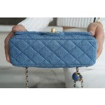 𝐂𝐇𝐀𝐍𝐄𝐋 Classic Flap Imported Original Denim Leather 🐑 Classic Mouth Flap Bag Large 𝗺𝗶𝗻𝗶 22𝐶 Denim Denim Metal Ball