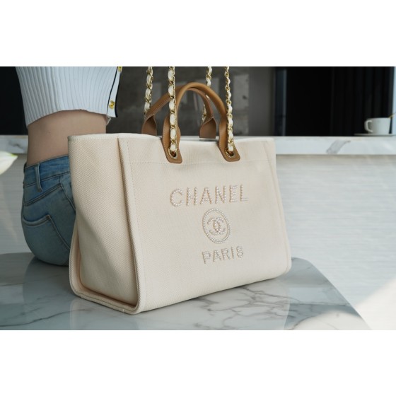 𝐂𝐇𝐀𝐍𝐄𝐋 Beach Bag Summer 🏖 Super Fairy Pearl Embroidery Beach Bag Apricot