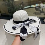 [CHANEL Chanel] 2023 new straw woven straw hat with large eaves and colored ribbon