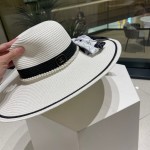 [CHANEL Chanel] 2023 new straw woven straw hat with large eaves and colored ribbon