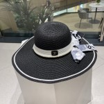 [CHANEL Chanel] 2023 new straw woven straw hat with large eaves and colored ribbon