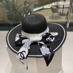 [CHANEL Chanel] 2023 new straw woven straw hat with large eaves and colored ribbon