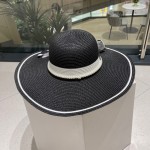 [CHANEL Chanel] 2023 new straw woven straw hat with large eaves and colored ribbon
