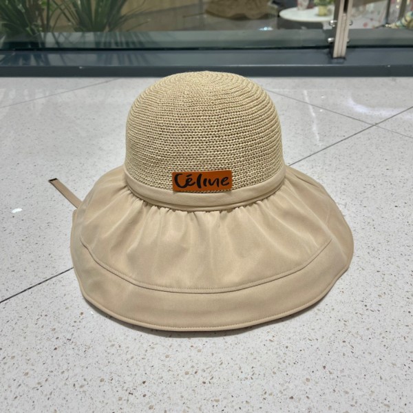 Celine summer new splicing large eaves sunshade fisherman hat outdoor sunscreen ice silk basin hat women