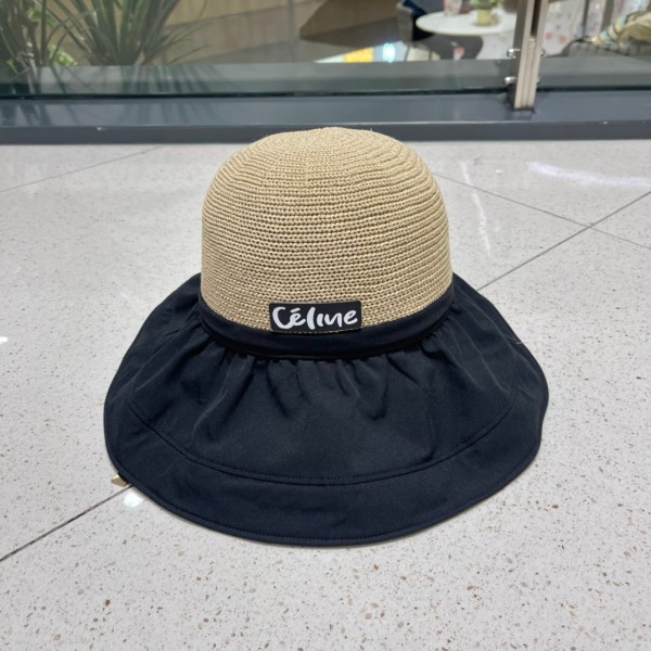 Celine summer new splicing large eaves sunshade fisherman hat outdoor sunscreen ice silk basin hat women