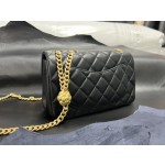 𝗖𝗛𝗔𝗡𝗘𝗟✦ 𝗖𝗹𝗮 𝘀𝘀𝗶𝗰 𝗙𝗹𝗮𝗽 23S Camellia Adjustment Buckle Large Mini Black Gold