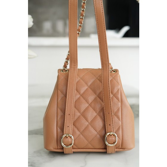 𝗖𝗛𝗔𝗡𝗘𝗟 23P New Duma Double Shoulder Cowhide Mini Caramel