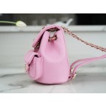 𝗖𝗛𝗔𝗡𝗘𝗟 23P New Duma Double Shoulder Cowhide Mini Pink